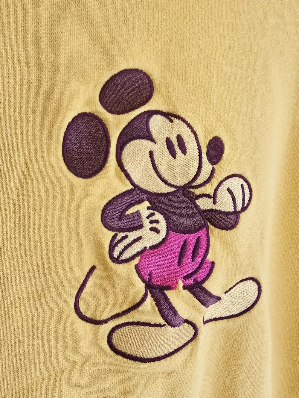 Soft Yellow XL Embroidered Mickey Pullover Hoodie